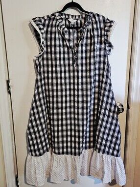 Time and Tru Black & White Gingham Ruffle Hem Dress Size XL Summer Vacation